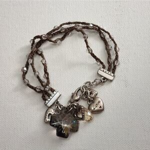 Brighton Karma jeweled crystal cross, heart, and‎ love triple strand bracelet